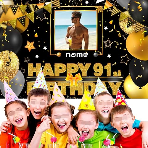 Vista 32 de Cartel personalizado de decoración de cumpleaños 91 con temática de castillo y princesa, pancarta de tela personalizada para suministros de fiesta