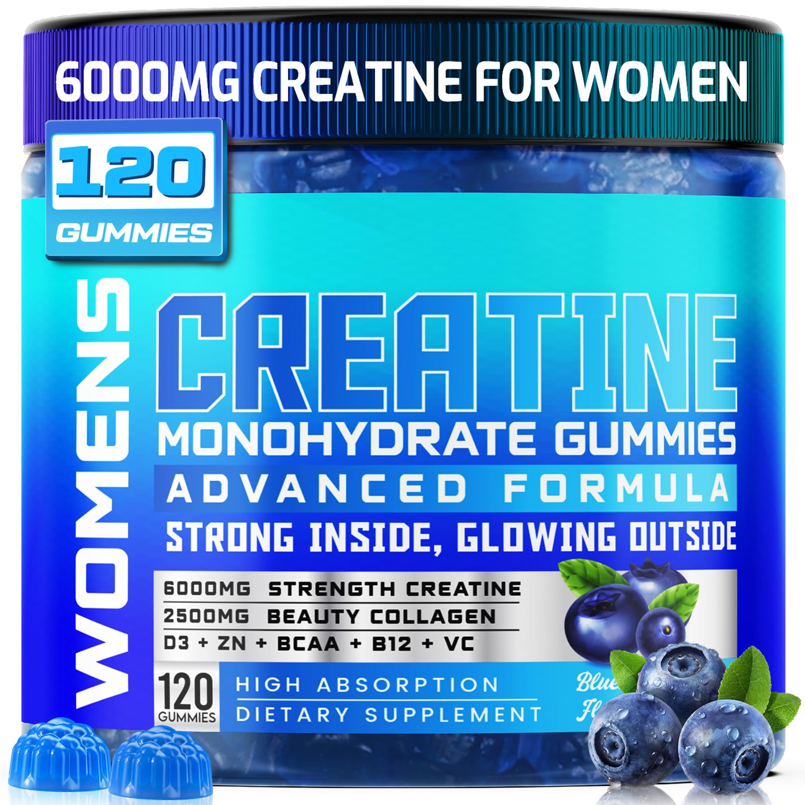 Creatine for Women, 6000mg Creatine Monohydrate Gummies with Collagen, BCAA