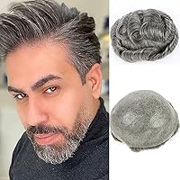Vista 1 de Peluca de pelo gris para hombres, 8x10 pulgadas para hombres, sistema de cabello de piel ultra fina de 0.003 in, reemplazo de cabello con bucle en V
