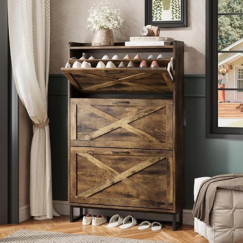 Maupvit Armario de almacenamiento de zapatos con 3 cajones abatibles, organizador independiente con patas de metal para entrada, armario estrecho