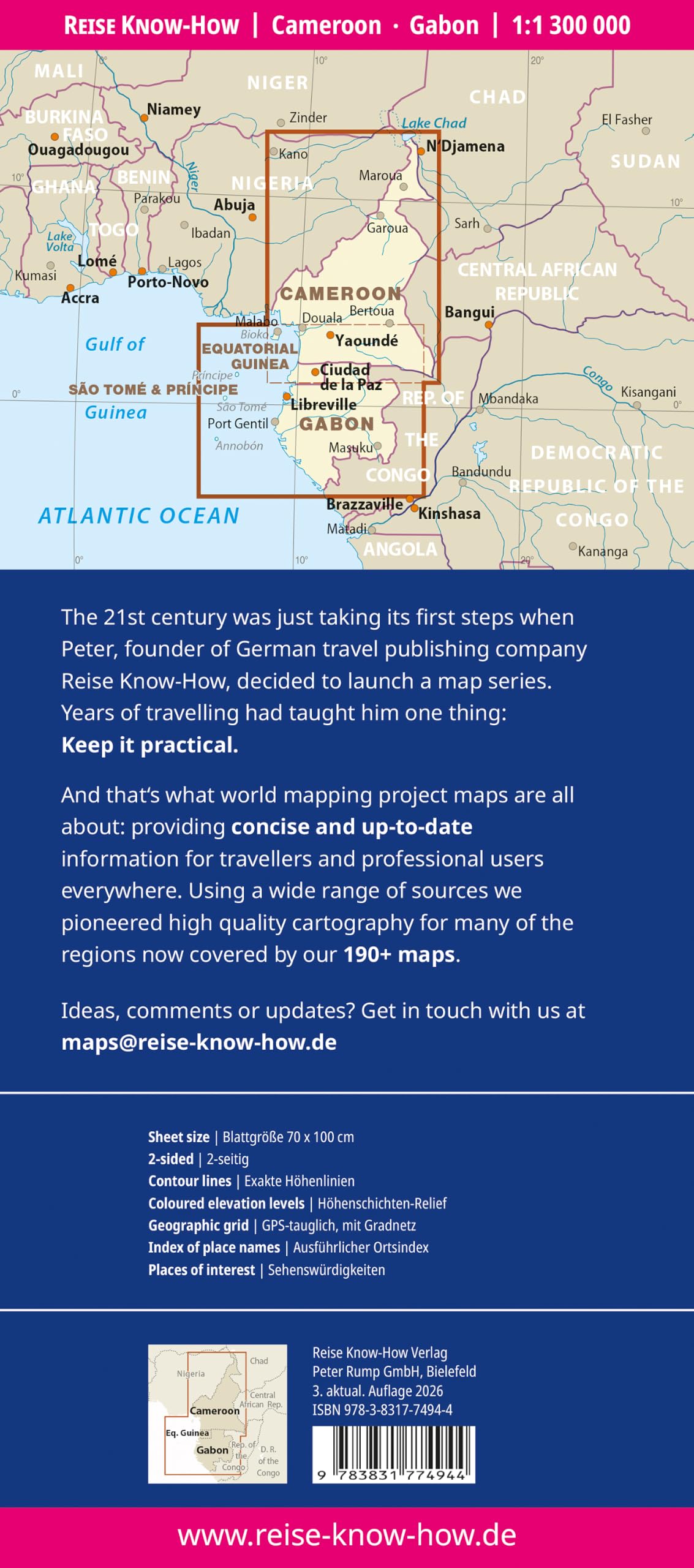 Reise Know-How Landkarte Kamerun, Gabun | Cameroon, Gabon (1:1.300.000): reiß- und wasserfest (world mapping project)