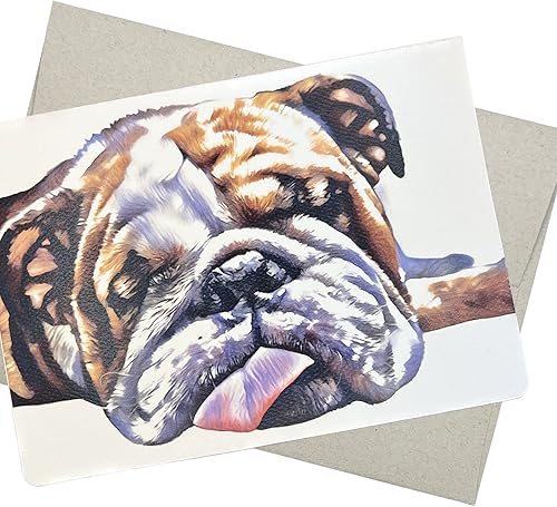 Adorable tarjeta de felicitación de bulldog (5 x 7 pulgadas, 1 tarjeta texturizada, interior en blanco) también para Bulldog Nota de agradecimiento,