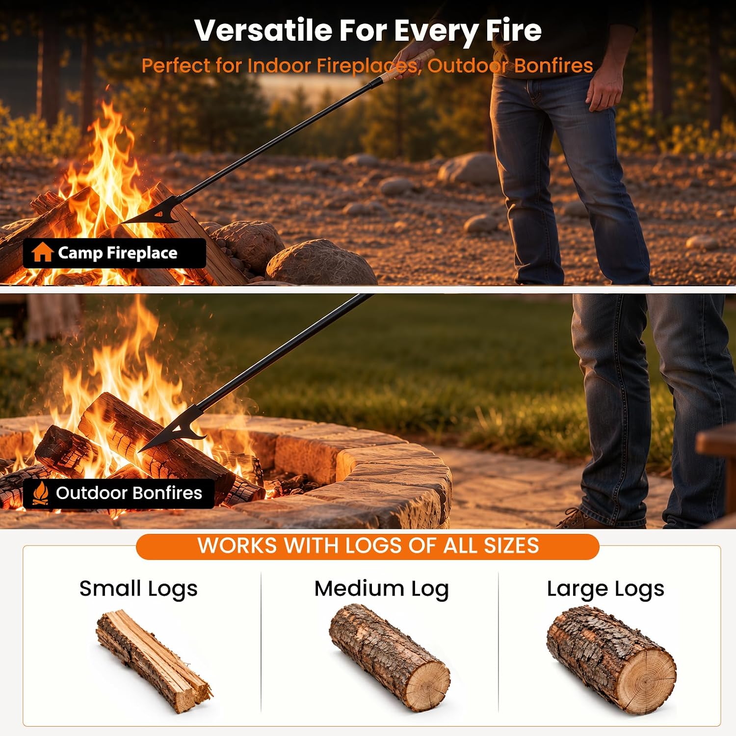 40″ Fire Poker, Fireplace Poker, Fire Poker for Fire Pit Outdoor Use