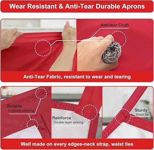 Miniatura 10 de SHEOMERN Delantal de tela impermeable, antidesgarros, ligero, con lazos de cintura larga, delantal para lavavajillas