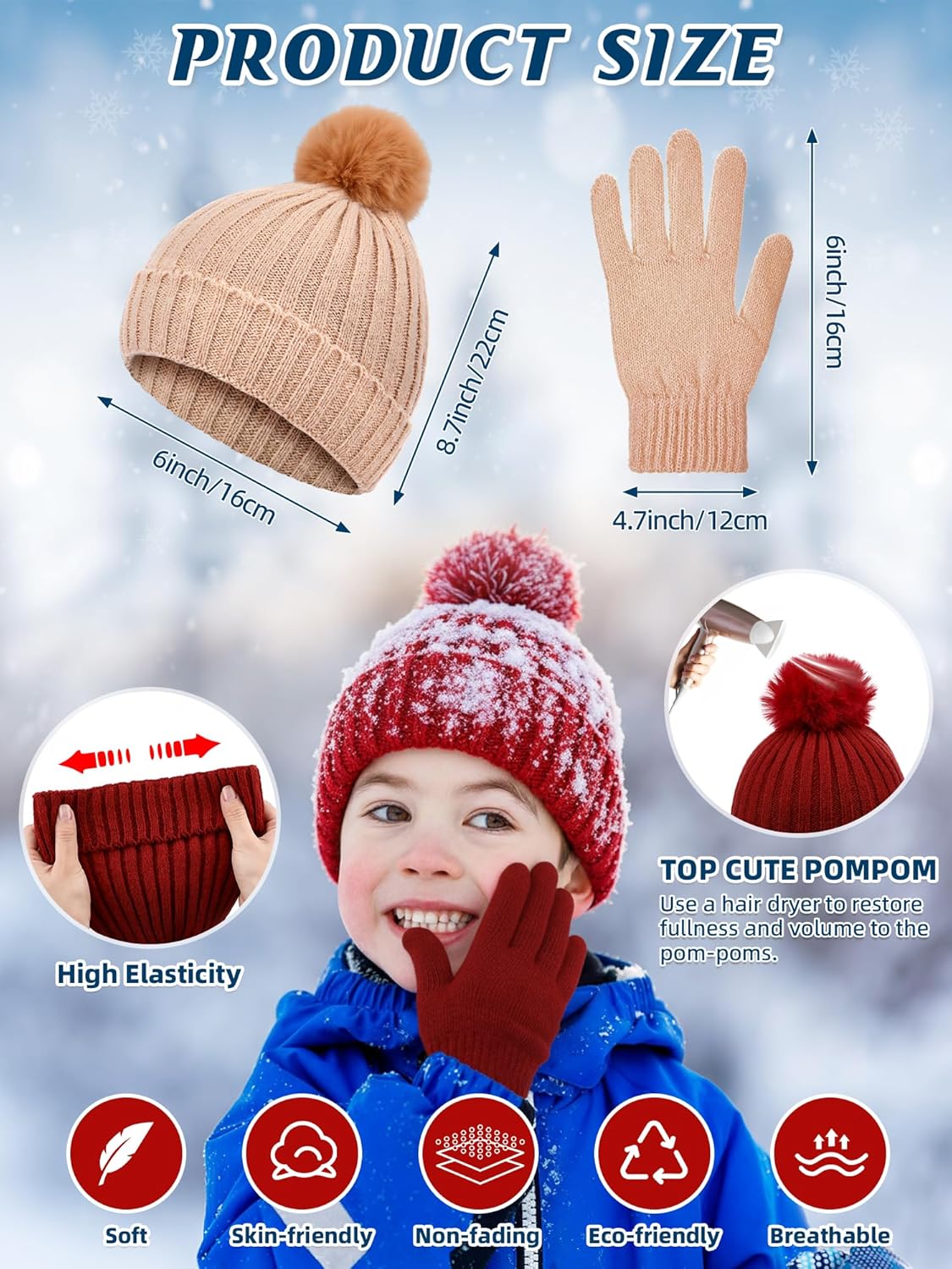 JaGely 160 Pcs Kids Beanie Hats and Gloves Winter Bulk, Warm Knitted Kids Hat Full Fingers Gloves for Boy Girl Charity Gifts - Image 2