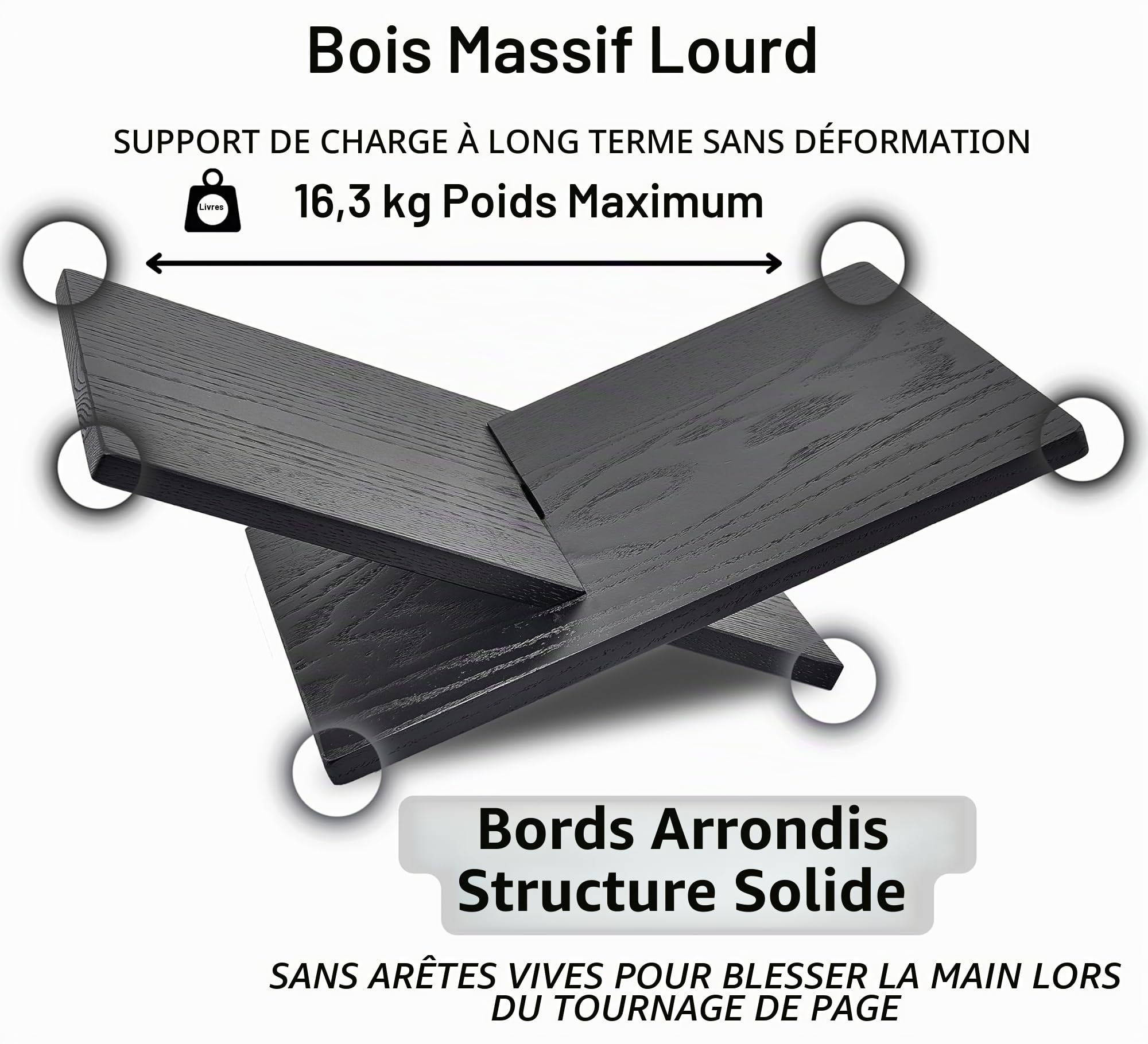 Honygebia Porte Livre Bois Massif - Support Livres en Bois de Chêne Noir à Cadre Croisé, Support Livre Ouvert pour l'Affichage et la Lecture, adapté à l'Artà, Bible, Cuisine, Chevalet, Magazine