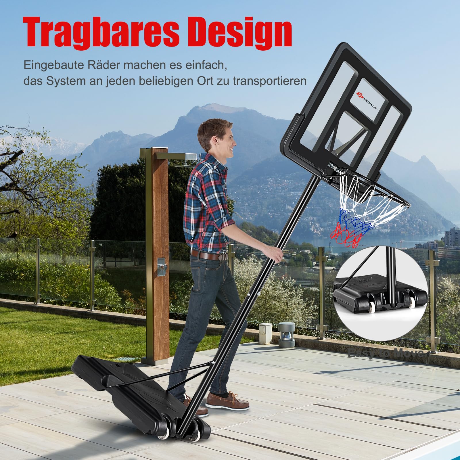GOPLUS Basketballständer, Basketballanlage höhenverstellbar 130-305cm, Korbanlage Standfuß mit Wasser oder Sand, Basketballkorb mit Ständer für Jugendliche, Erwachsene