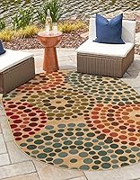 Vista 11 de Unique Loom Outdoor Modern Collection - Alfombra rectangular de 6 pies 1 pulgada x 9 pies, color beige y borgoña