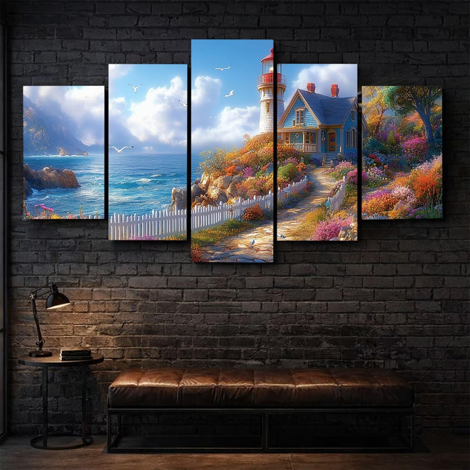 5 Pack Leuchtend Malen Nach Zahlen Erwachsene Lighthouse YCBZ-2191 | DIY Set Erwachsene mit Pinselset Acrylfarben Set Fünf Leinwand zum Bemalen Garten für Deko Wohnzimmer Geschenke für Frauen