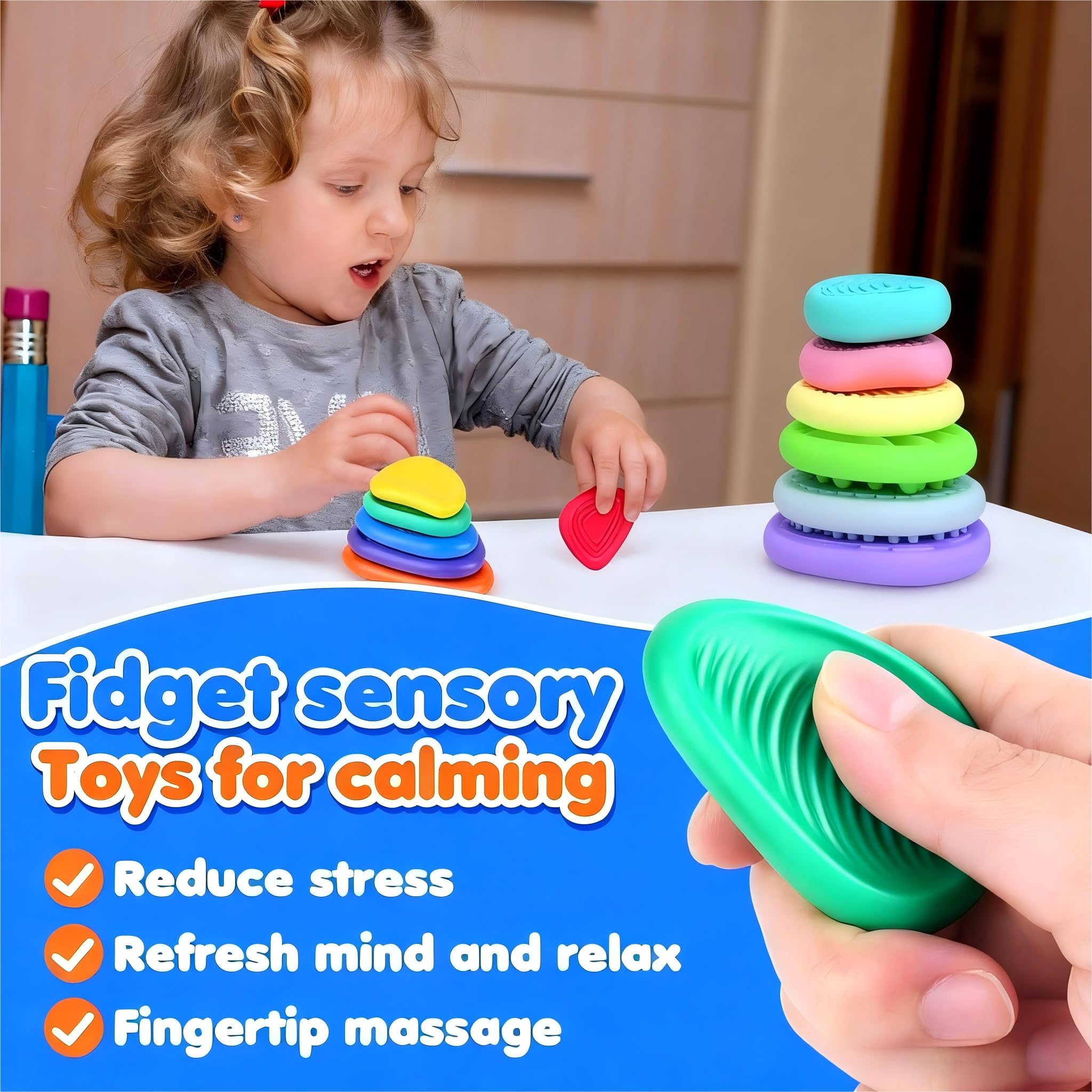 Fidget Toys Sensory Stones, zabawki antystresowe, sensoryczne, antystresowe, teksturowane, dla dzieci z autyzmem, 12 sztuk