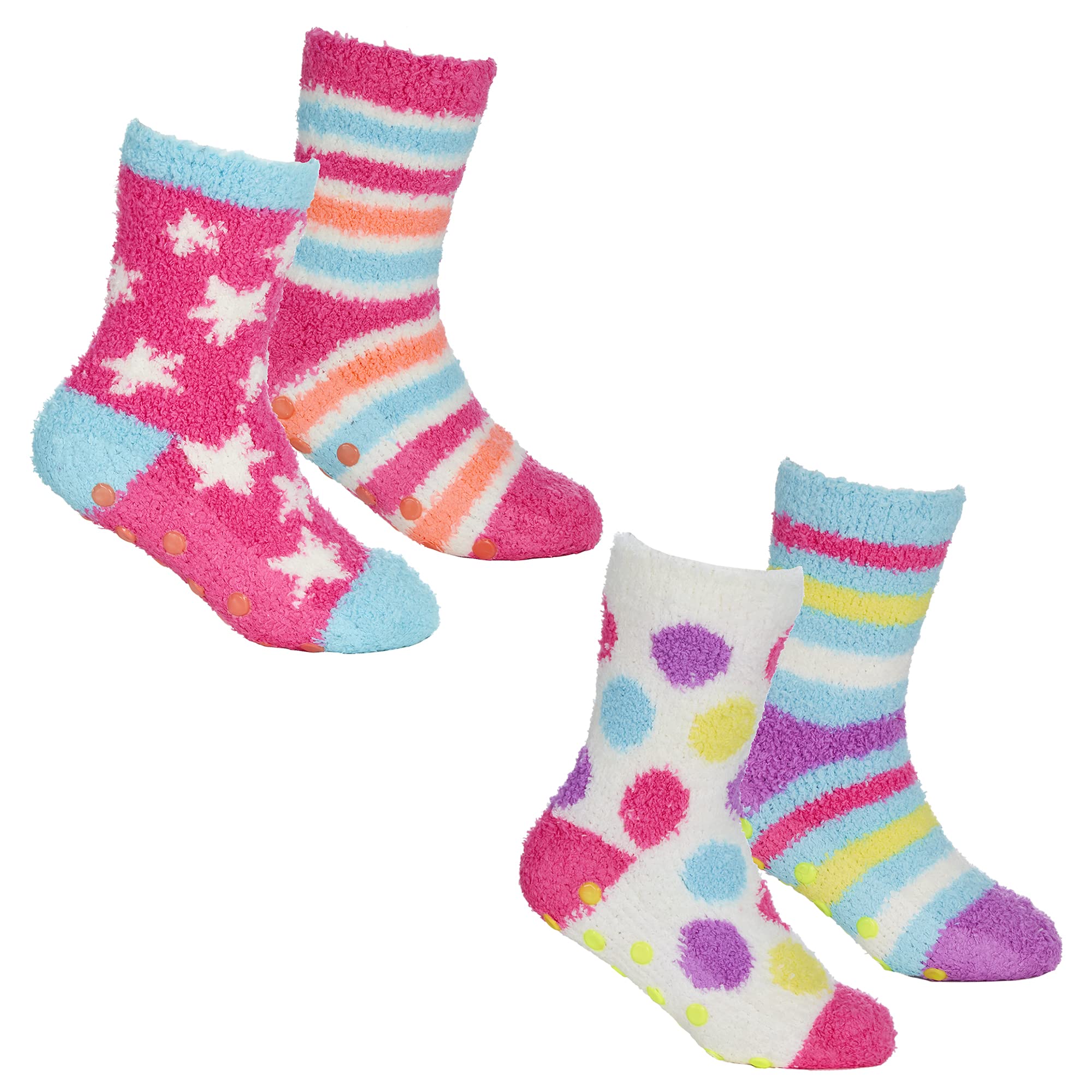 Undercover 4 Pairs Girls Cosy Socks 43B649 Stars & Spots (1x Each) 4-6