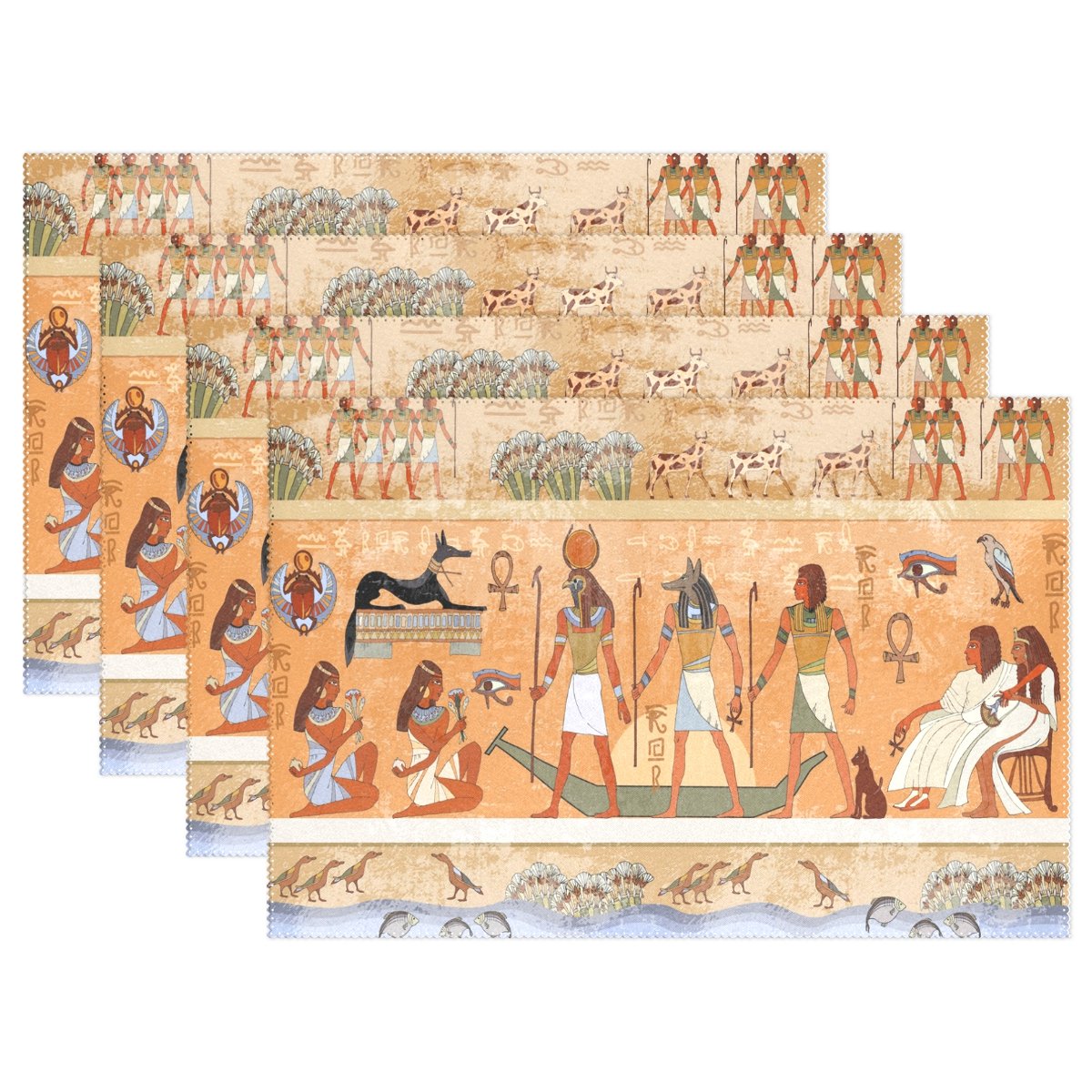 WOZOWOZO Ancient Egypt Scene Mythology Placemat Table Mat, Egyptian Hieroglyphic Pharaohs Murals 12" x 18" Polyester Table Place Mat for Kitchen Dining Room 1 Piece