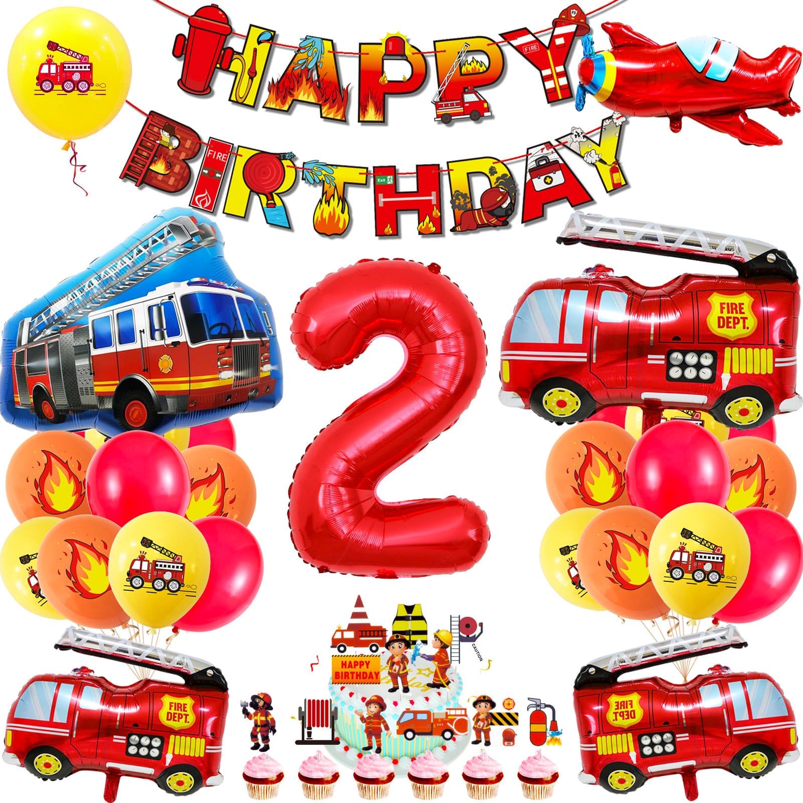 Fire Truck Party Decorations 2 Years Old,Birthday Party Balloons Fire Balloons Jumbo Truck Balloon for Campfire Hunting Decor Rescue Theme Firefighter Supplies