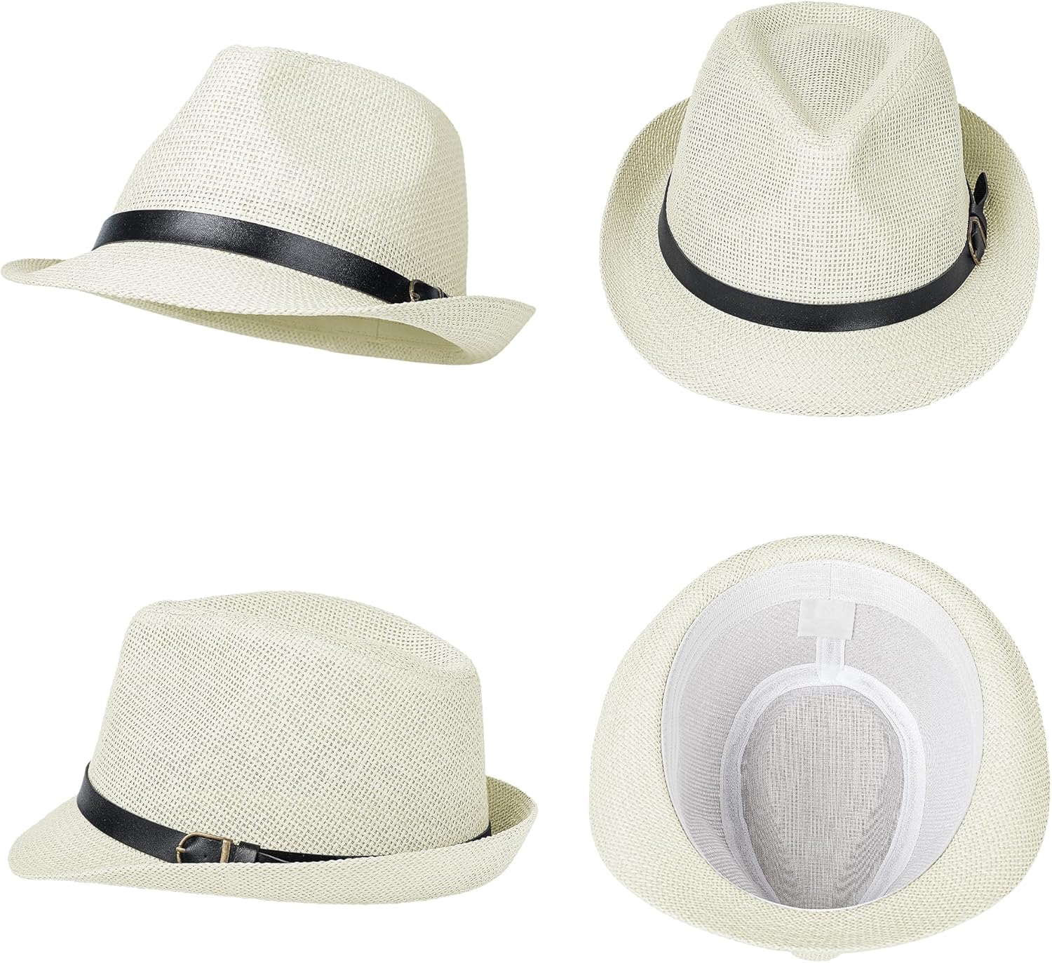 Straw Trilby Fedora Hat for Men Women 1920s Panama Hat Short Brim Summer Beach Sun Hat with Band - Image 3