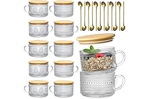 LANDNEOO 12-Piece Set: Irish Coffee Glasses, Vintage Mugs, Overnight Oats Containers