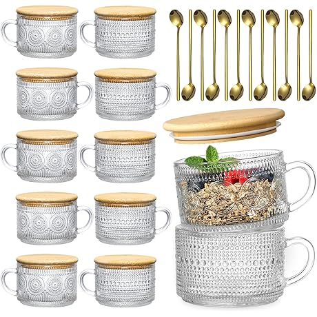 LANDNEOO 12-Piece Set: Irish Coffee Glasses, Vintage Mugs, Overnight Oats Containers