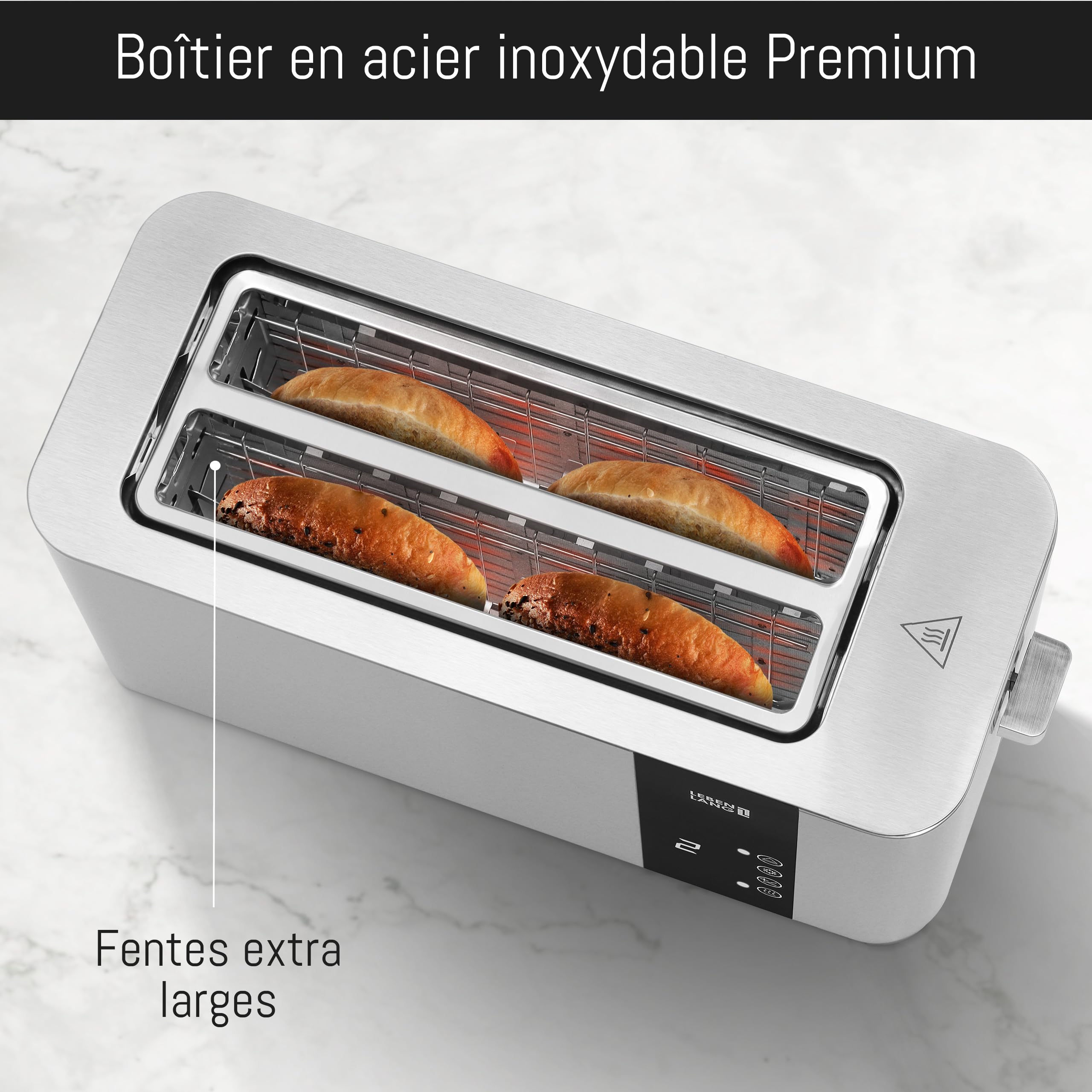 LEBENLANG Toaster grille pain Inox 4 fentes longues - 1400W
