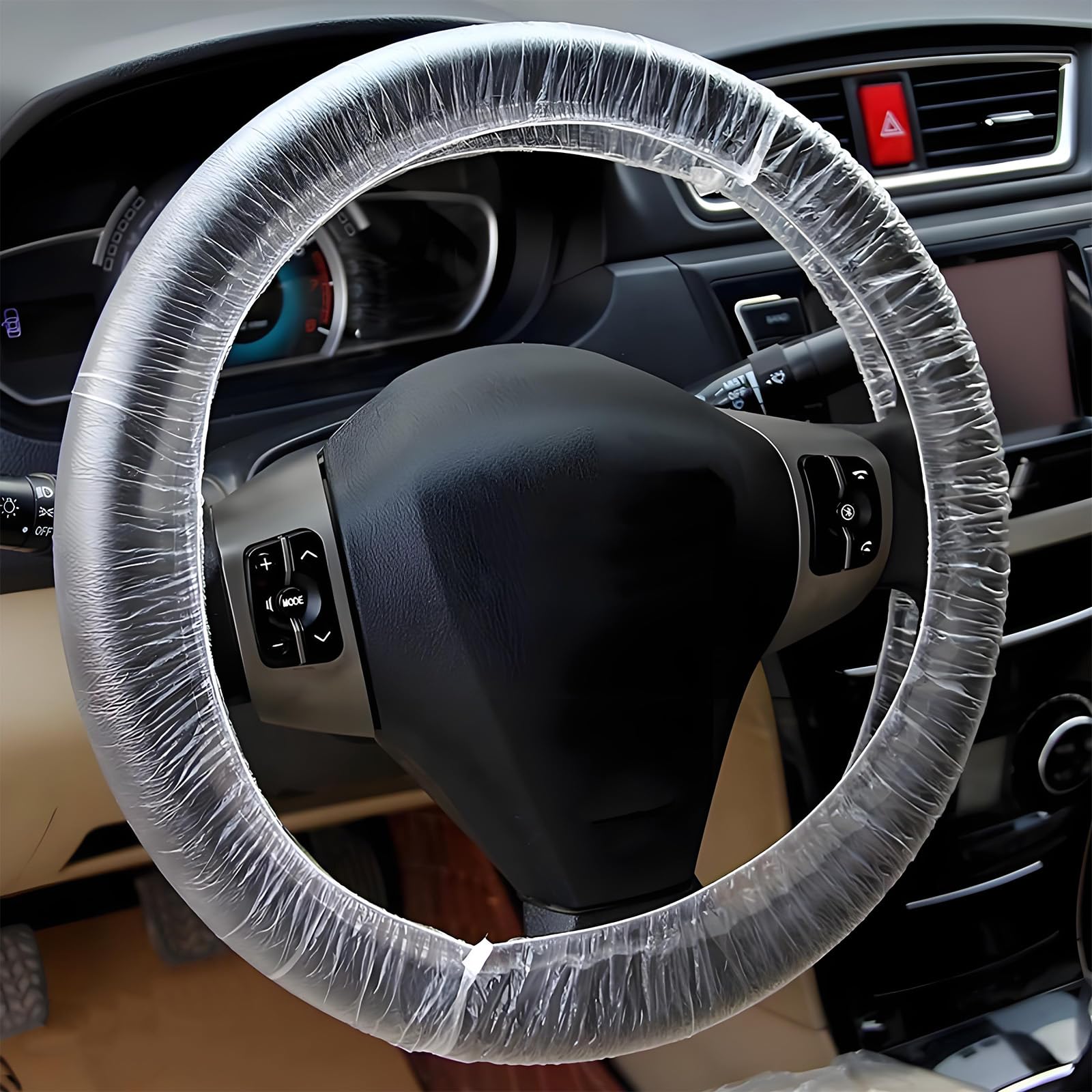 100pcs disposable steering wheel cover, plastic transparent car steering wheel covers with elastic trims, universal steering wheel protector, interior car accessories