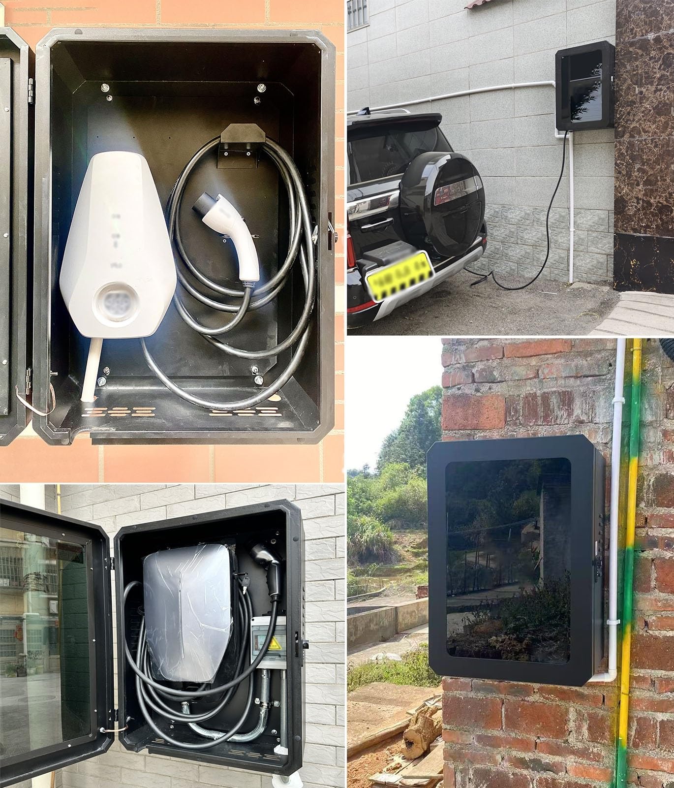 Ladesäule Ladestation Universelle, Abschließbare Schutzhülle für Elektroauto-Ladegeräte, Wandhalterung für Ladeboxen, Gehäuse für Elektroauto-Ladegeräte Halterung Handy-Anschluss(Black)