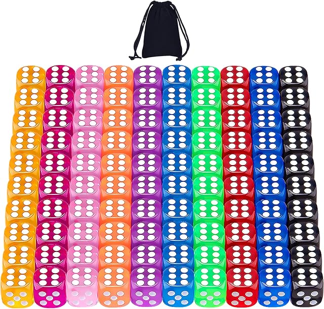 SIQUK 100 Pieces Dice Set 12mm Game Dice 6 Sided Coloured Round Corner Dice for Tenzi, Farkle, Yahtzee, Bunco or Teaching Math (Free Pouch)