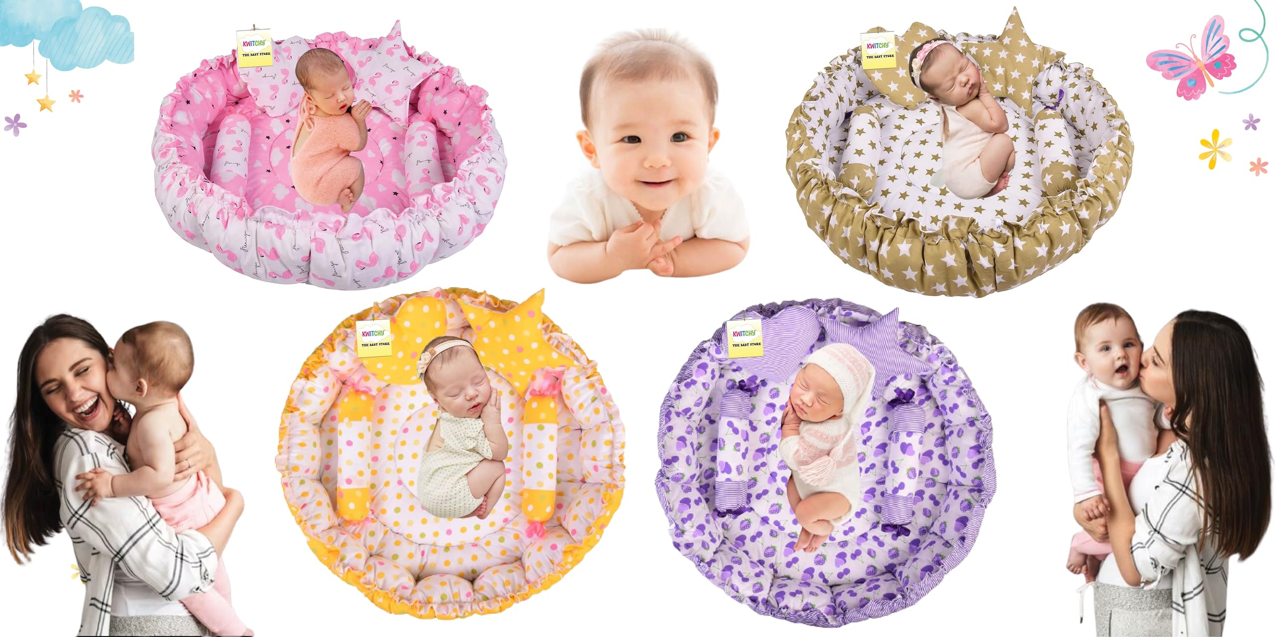 Kwitchy Baby Bed New Born Baby Reversible | Bedding Set | Carry | Cotton | Infants | Products All | Gift | Essentials (0-6 Months) (Pink Mixmatch) 2