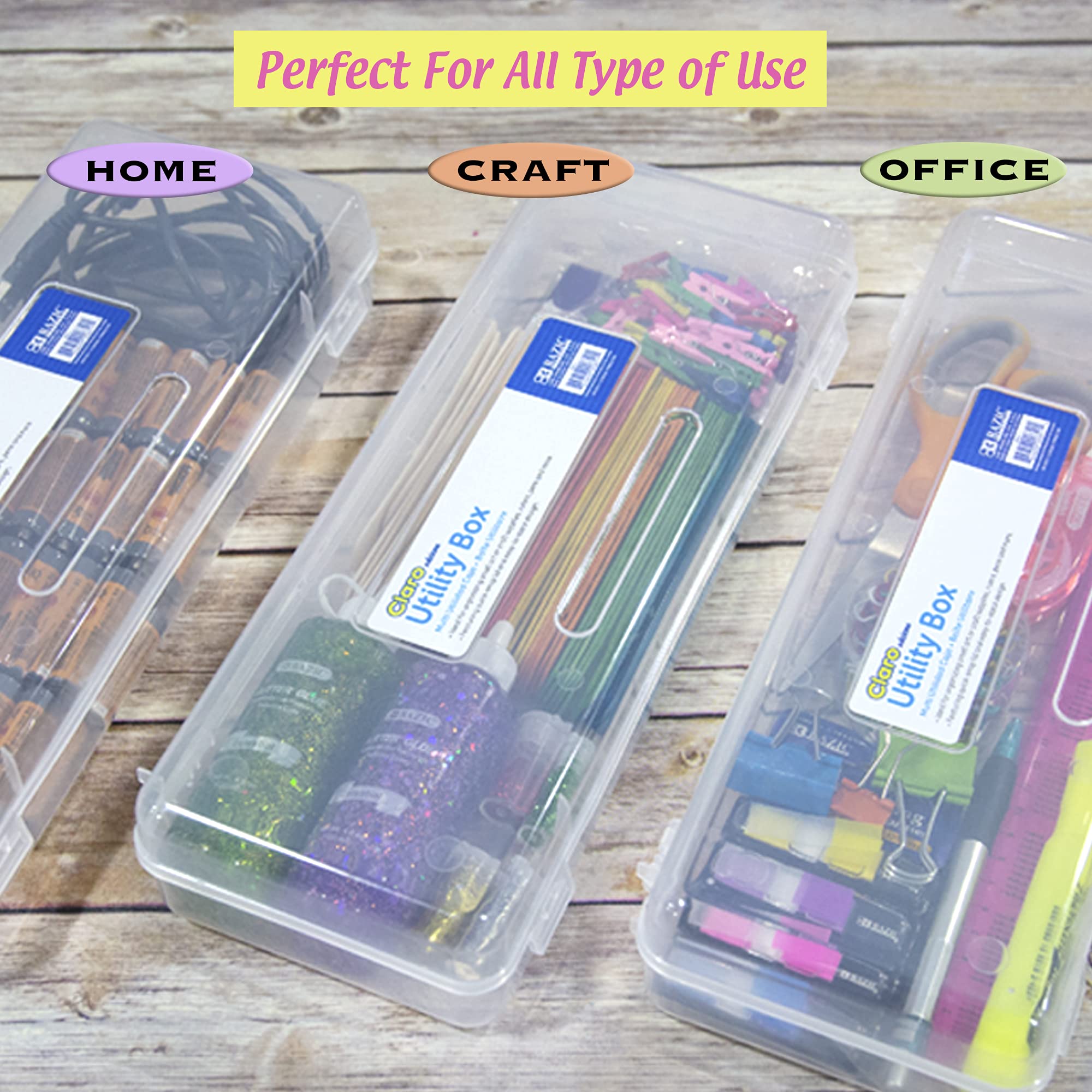 BAZIC Estuche de plástico para lápices, longitud de regla, caja de almacenamiento grande, color transparente, organizador multiusos para suministros escolares, paquete de 12
