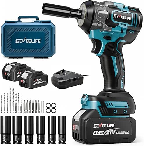 GEVEELIFE Impact Wrench 480Ft-lbs(650N.m) Brushless, 1/2 Impact Gun with 2x4.0Ah