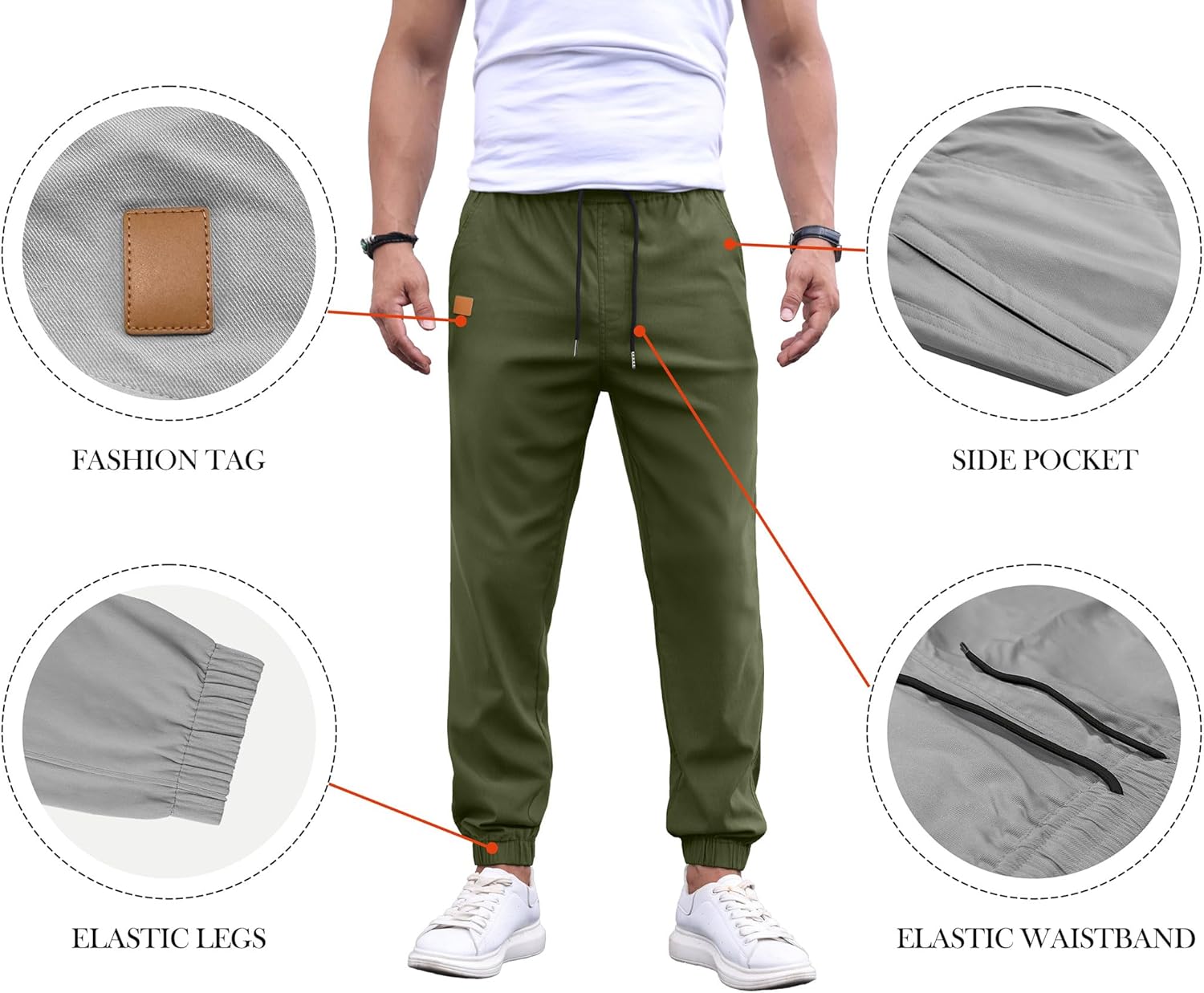 Askdeer Mens Casual Joggers Pants - Drawstring Cargo Pants Hiking Outdoor Twill Track Jogging Sweatpants - Image 4
