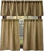 Burlap Look Tan Kitchen Curtains Window Treatment Set, 14 inch Valance and 36 inch Tiers