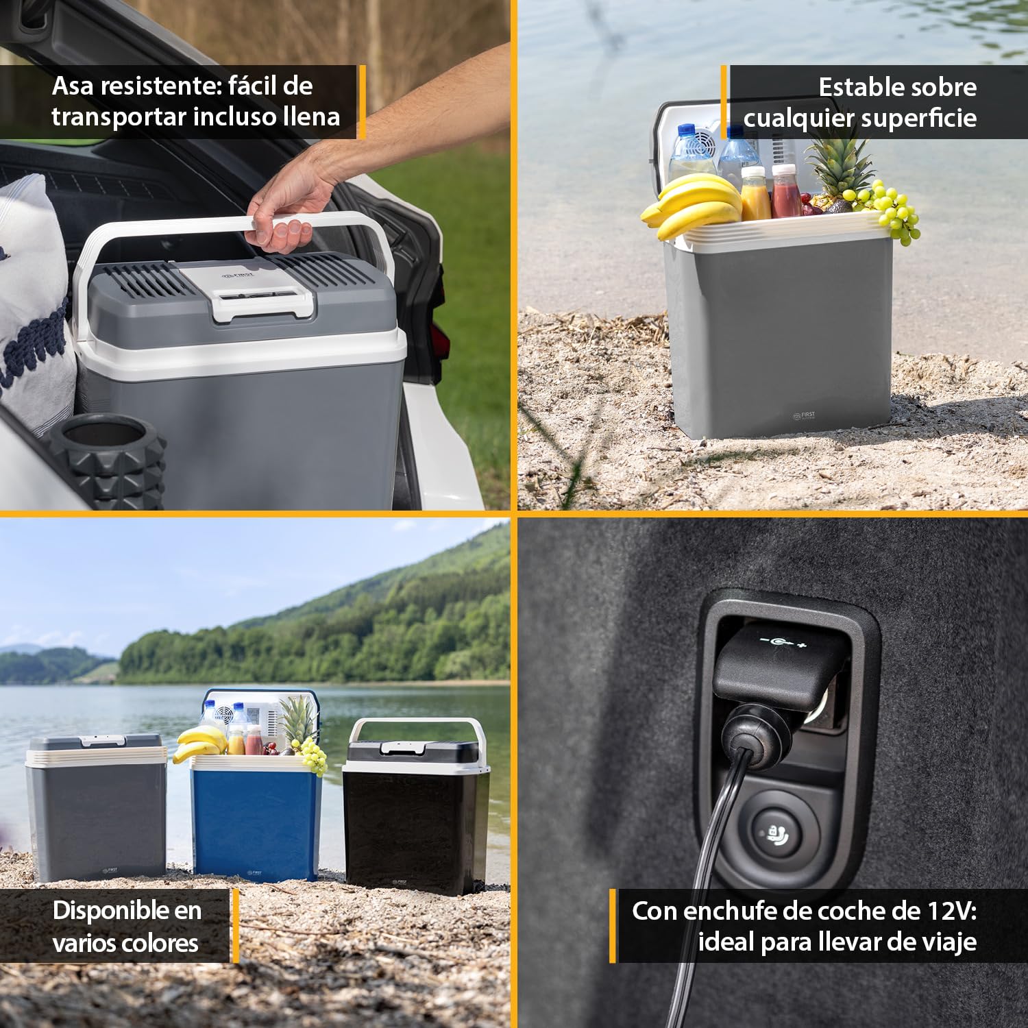TZS First Austria - Nevera portátil 24L eléctrica 12V 230V enchufe para coche y estándar - Frigorífico termoeléctrico enfría y calienta - Coolbox con asa - Para camping, festivales, viajes - Gris