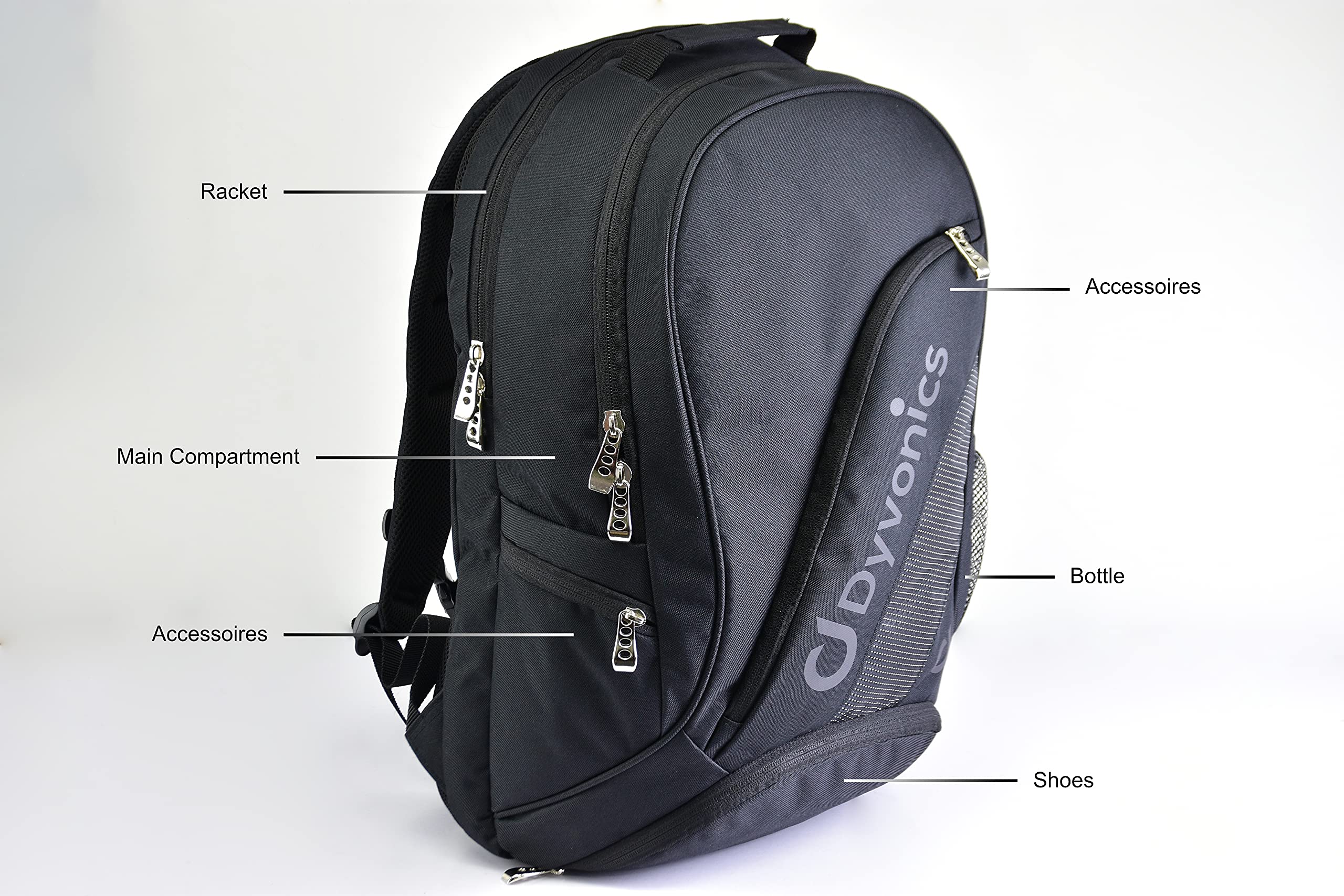 Dyvonics Padel Tennis Sac à dos de sport avec compartiment séparé pour chaussures et raquettes Noir