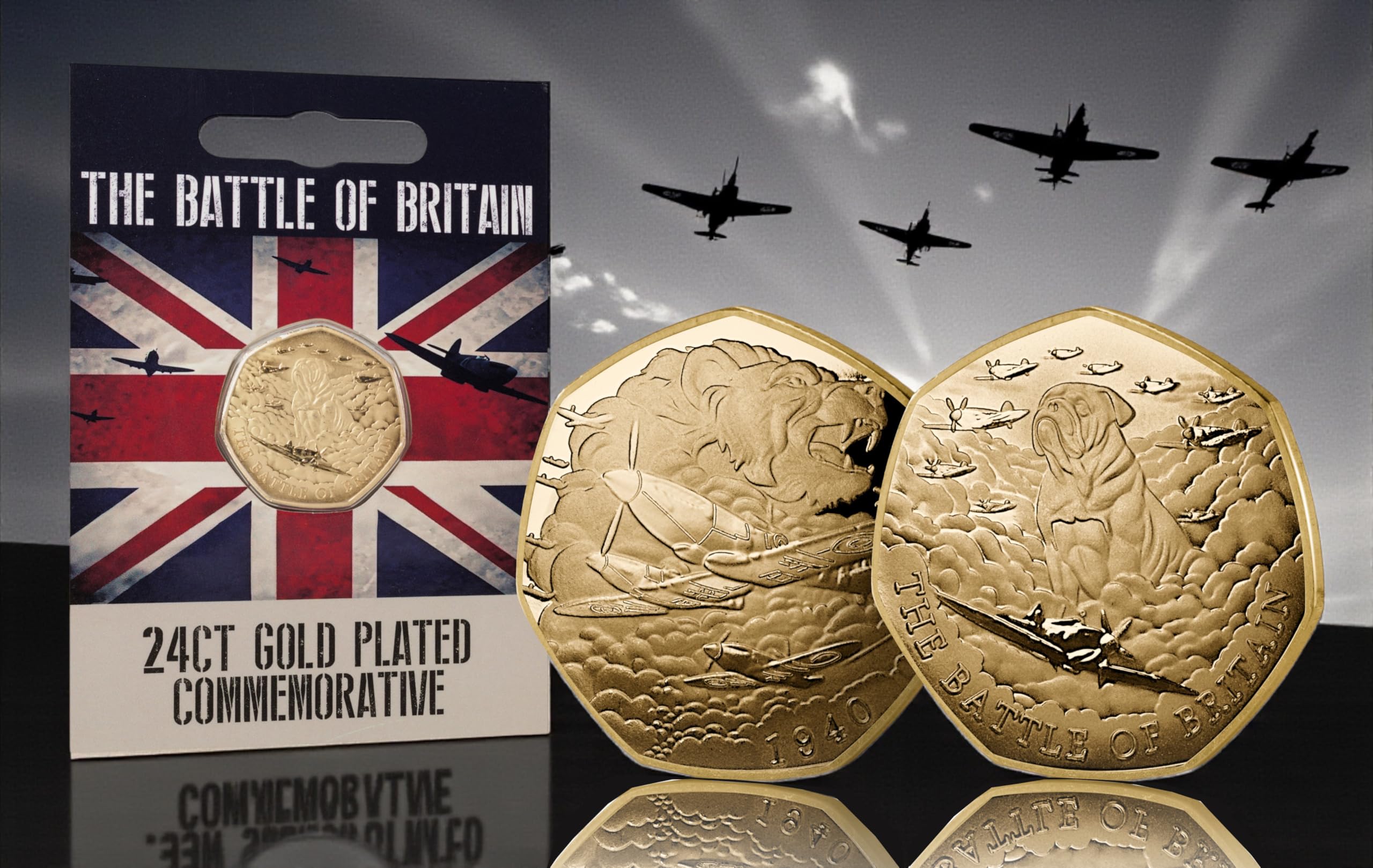 The Commemorative Coin Company Gold The Battle Of Britain & Supermarine Spitfire 24Ct Commemorative. Packaged/Sealed. British History/Collection/Collectable/Ww2 1940 Albums