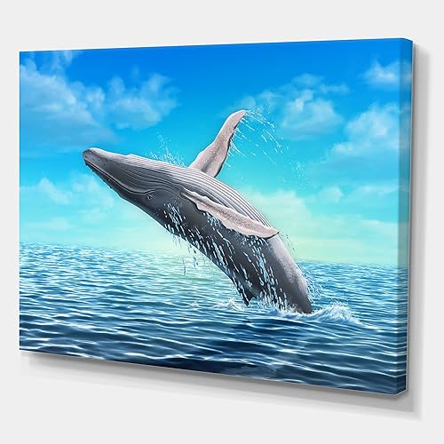 Lienzo decorativo para pared, diseño de granja de salto de ballena jorobada, color azul, 40 x 30 pulgadas