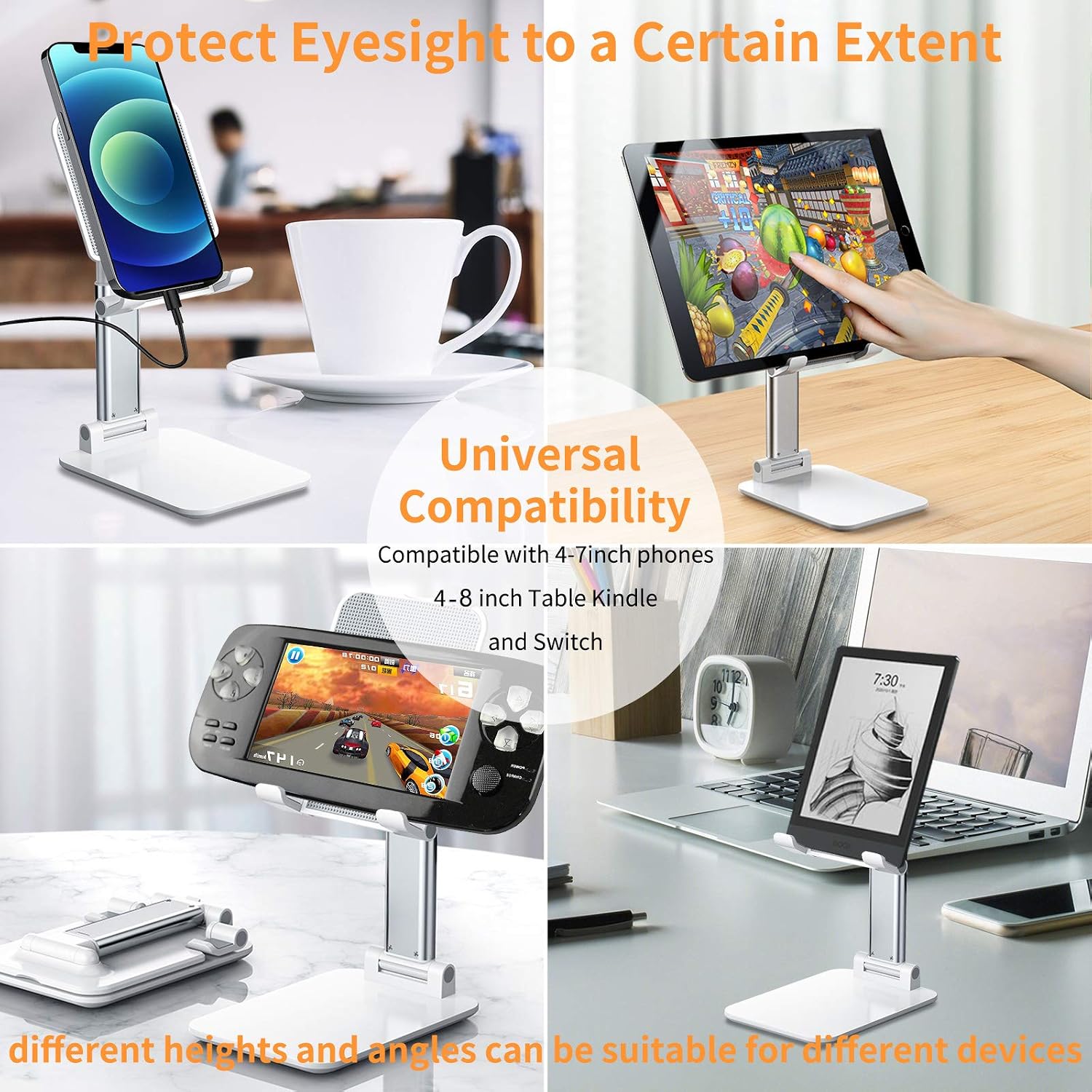 Cell Phone Stand, tenlamp Angle Height Adjustable Cell Phone Holder , Fully Foldable Cellphone Stand for Desk, Compatible with All Mobile Phones, iPhone, Switch, iPad, Tablet (Black)…