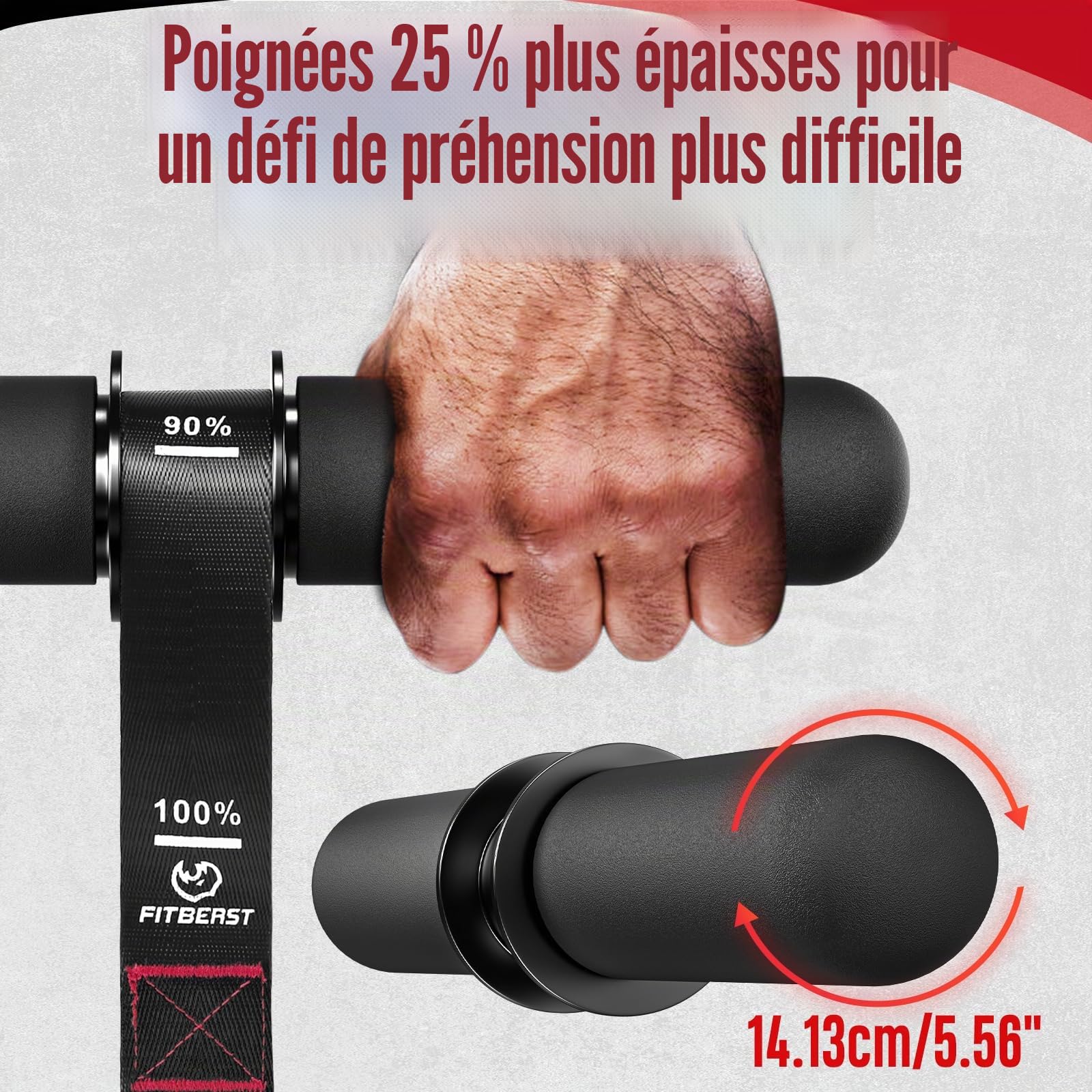 FitBeast Renfort pour avant-bras et exercice, rouleau de poignet avec poignée plus épaisse, entraîneur avec sangle réglable – Idéal pour la force de préhension, le renforcement musculaire, la