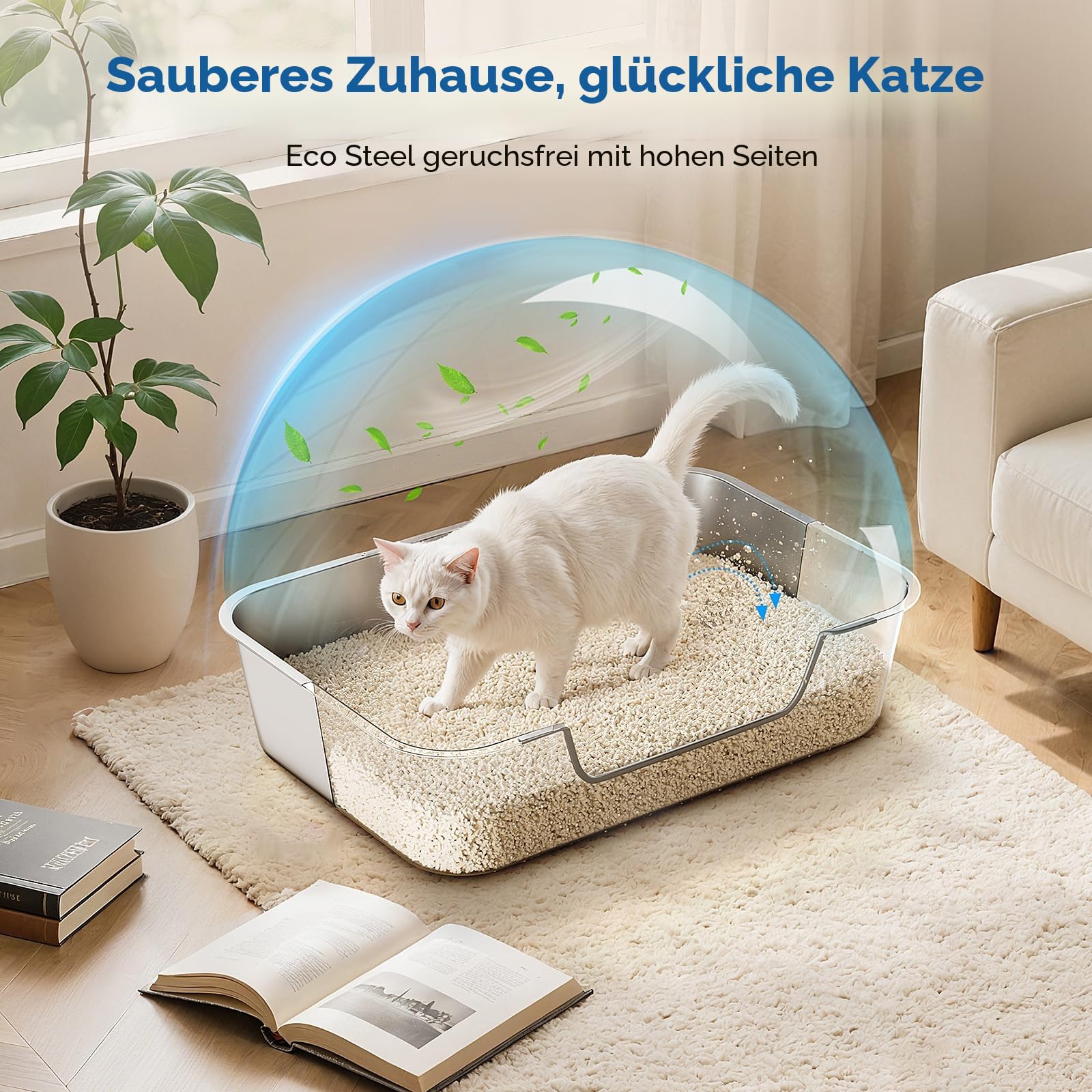 Katzenklo Edelstahl mit Niedrigem Rand, Katzentoilette Metall für Altere Oder Verletzte Katzen, Groß Ohne Deckel katzenklo Offene XXL, Antihaftbeschichtet, Geruchsfrei, Leicht zu Reinigen, 45x35x15cm