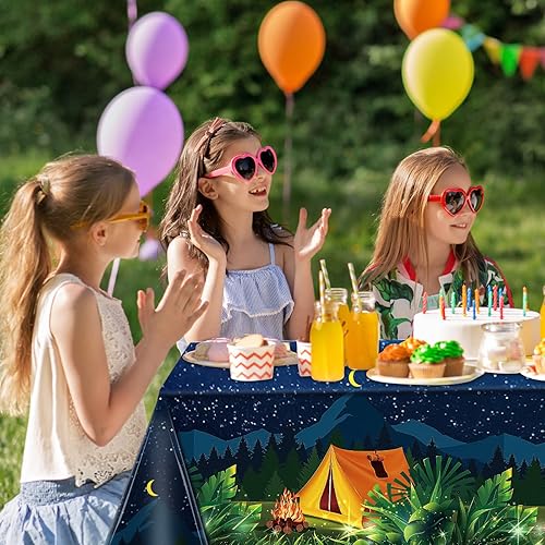 Miniatura 7 de Chinco Mantel de camping de 3 piezas para decoración de fiesta de fogata, cubierta rectangular de plástico para mesa de campamento, suministros de