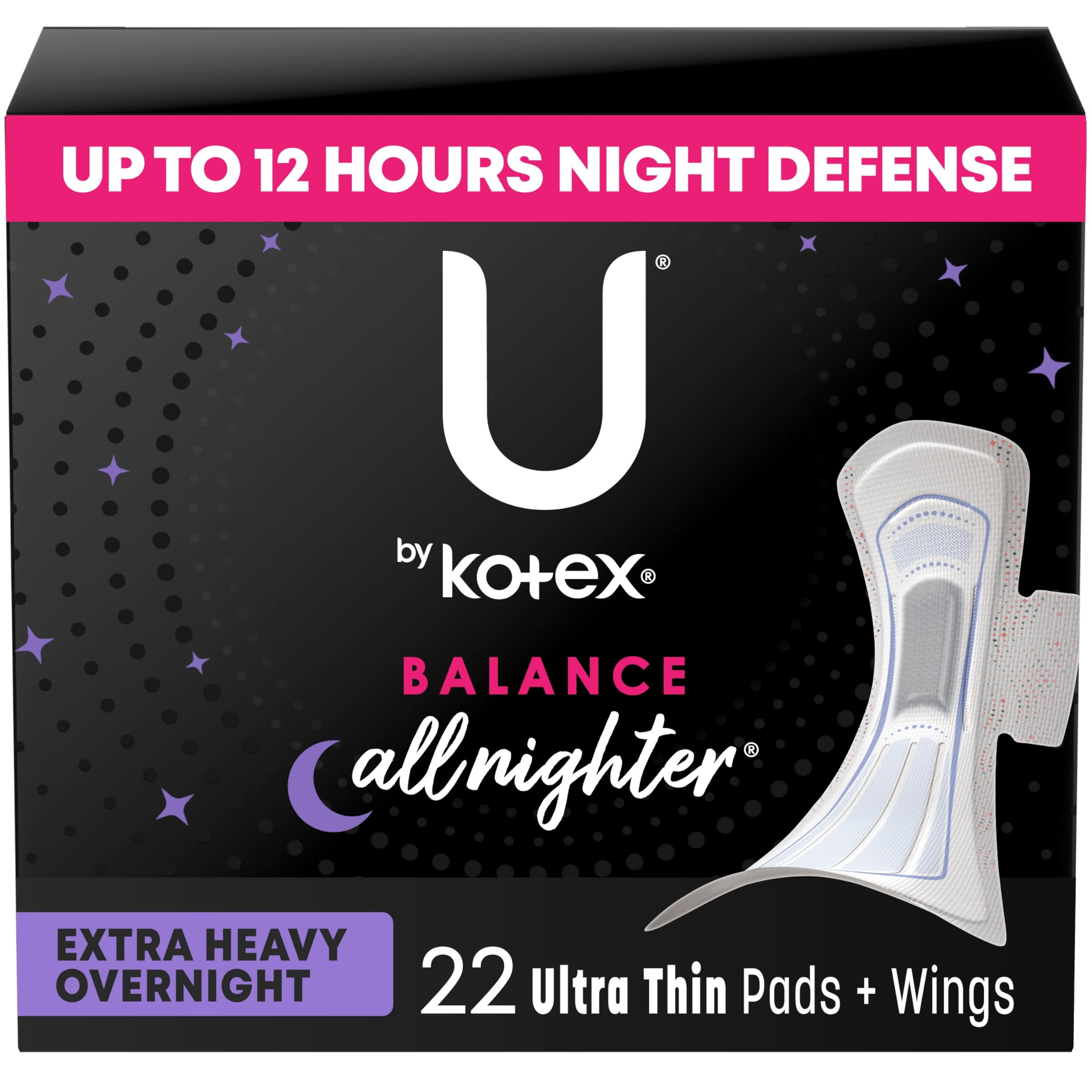 Balance Ultra Thin Overnight Pads with Wings, Extra Heavy Absorbency, 22 Count (Packaging May Vary)
