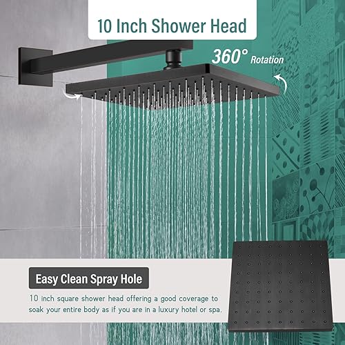 Miniatura 2 de Juego de sistema de ducha con válvula de equilibrio de presión, juego de grifo de ducha de 3 funciones, cabezal de ducha cuadrado de 10 pulgadas con