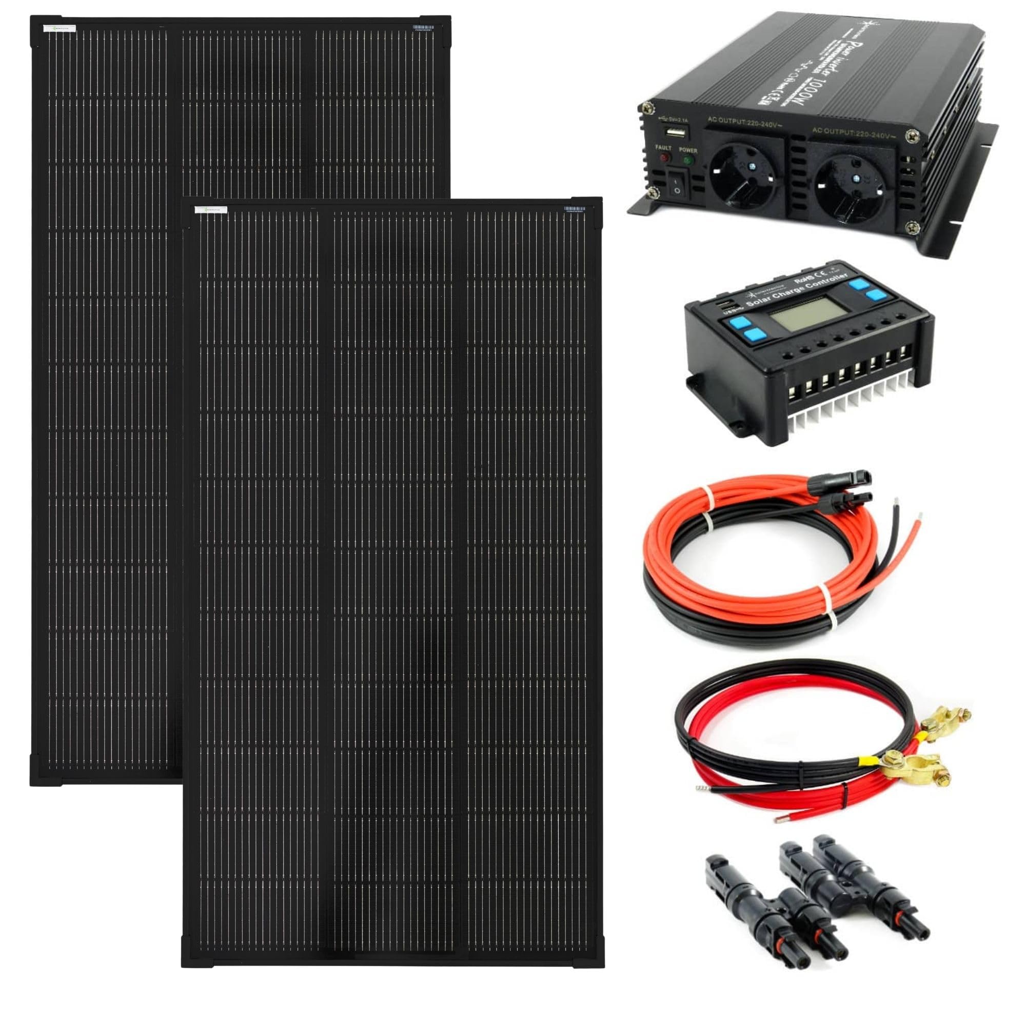SOLARTRONICS Komplettset 2x 120 Watt Solarmodul 1070x580x35, NM 1000W Wandler Laderegler Photovoltaik Inselanlage