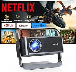 [Suporte Full HD 1080p e 4K] Projetor inteligente com WiFi e Bluetooth, projetor portátil oficial da Netflix, Keystone e zoom automático, mini proyector de filmes ao ar livre Dolby Audio com HDR10+