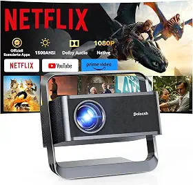 [Suporte Full HD 1080p e 4K] Projetor inteligente com WiFi e Bluetooth, projetor portátil oficial da Netflix, Keystone e zoom automático, mini proyector de filmes ao ar livre Dolby Audio com HDR10+