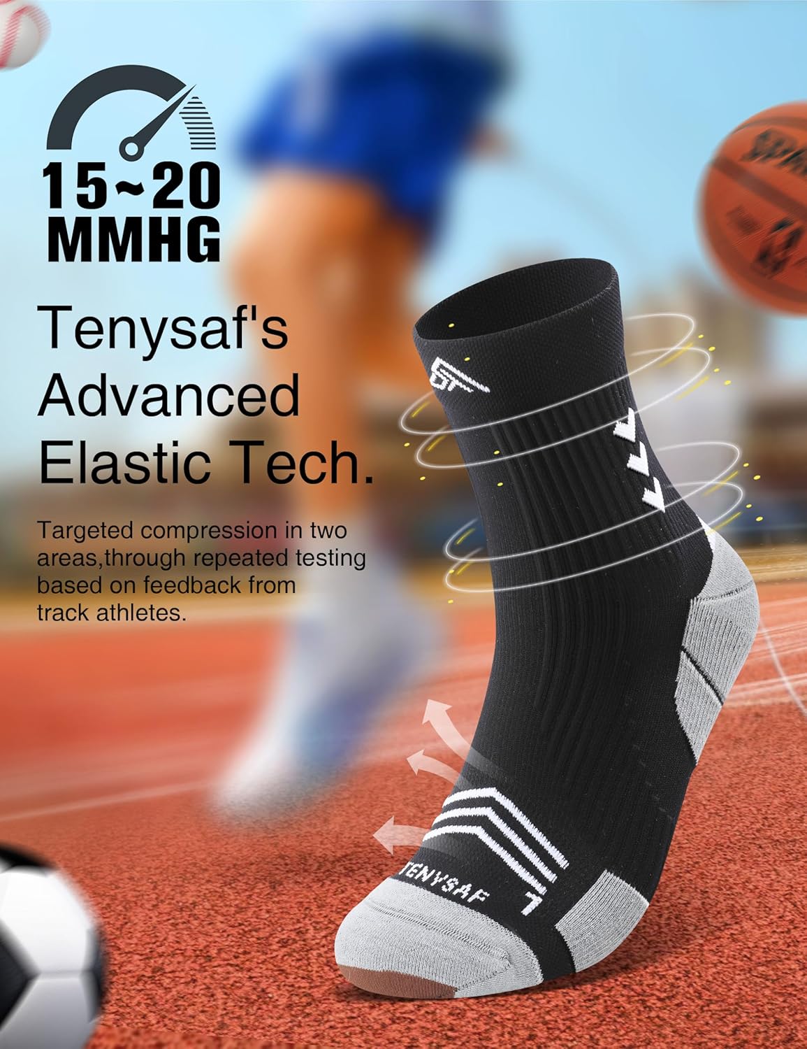 Compression Sport Running Socks: Athletic Crew Socks for Men Women Cycling Hiking Basketball Work,3 Pairs - Image 3