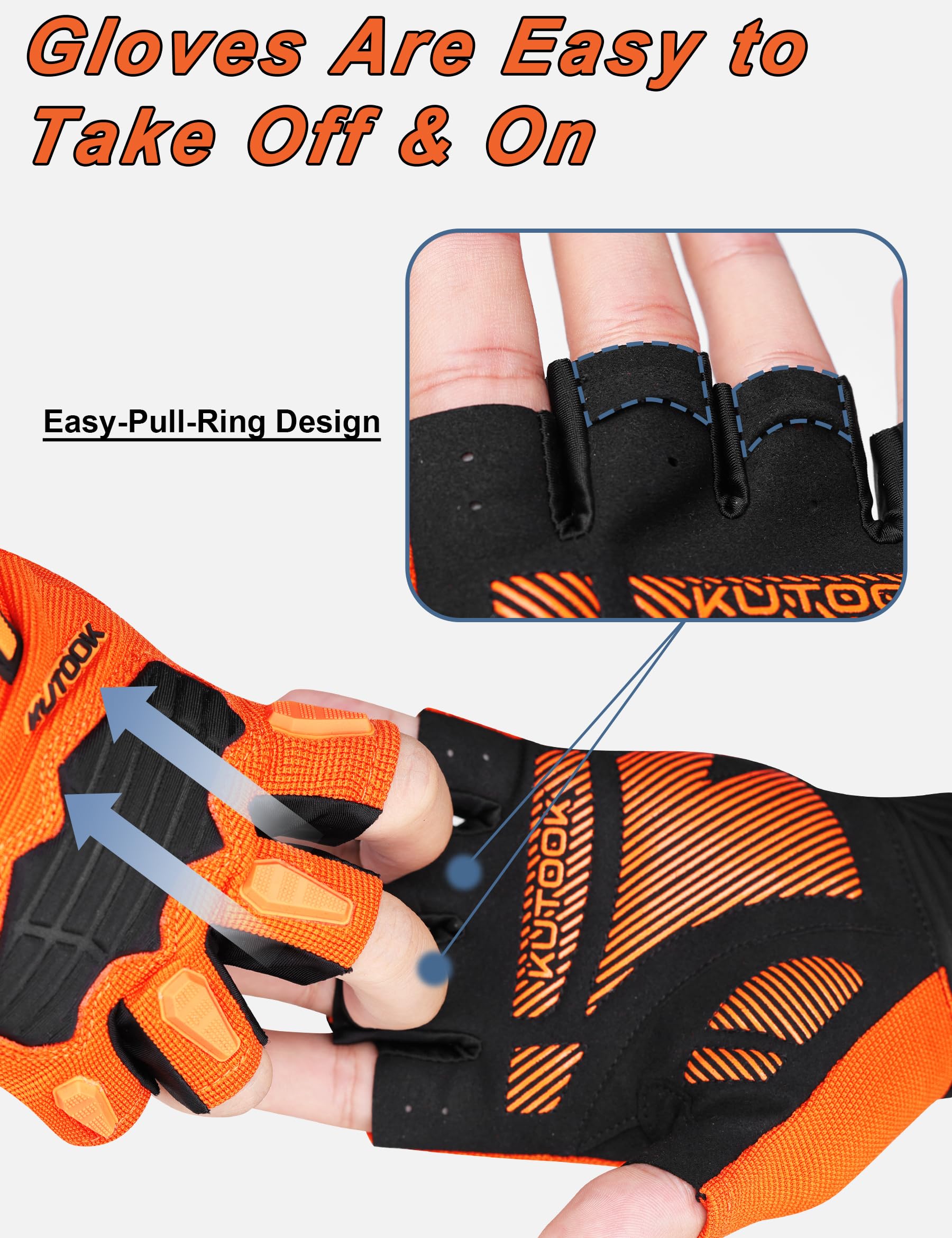 KUTOOK MTB Guantes de Ciclismo de Montaña Hombres Mujeres Verano con 5mm Palma Pad TPR SCR Protect Touch-Screen Transpirable KT202