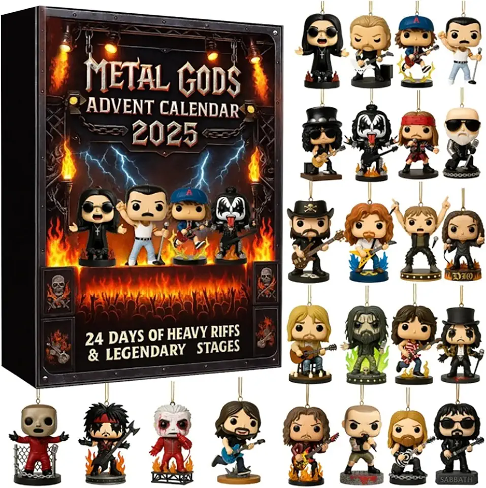 Legends of Rock & Metal Advent Calendar 2025, 24 Days Christmas Countdown Calendar with Iconic Musical Character Collectibles 2D Acrylic Ornaments for Rock and Metal Fans
