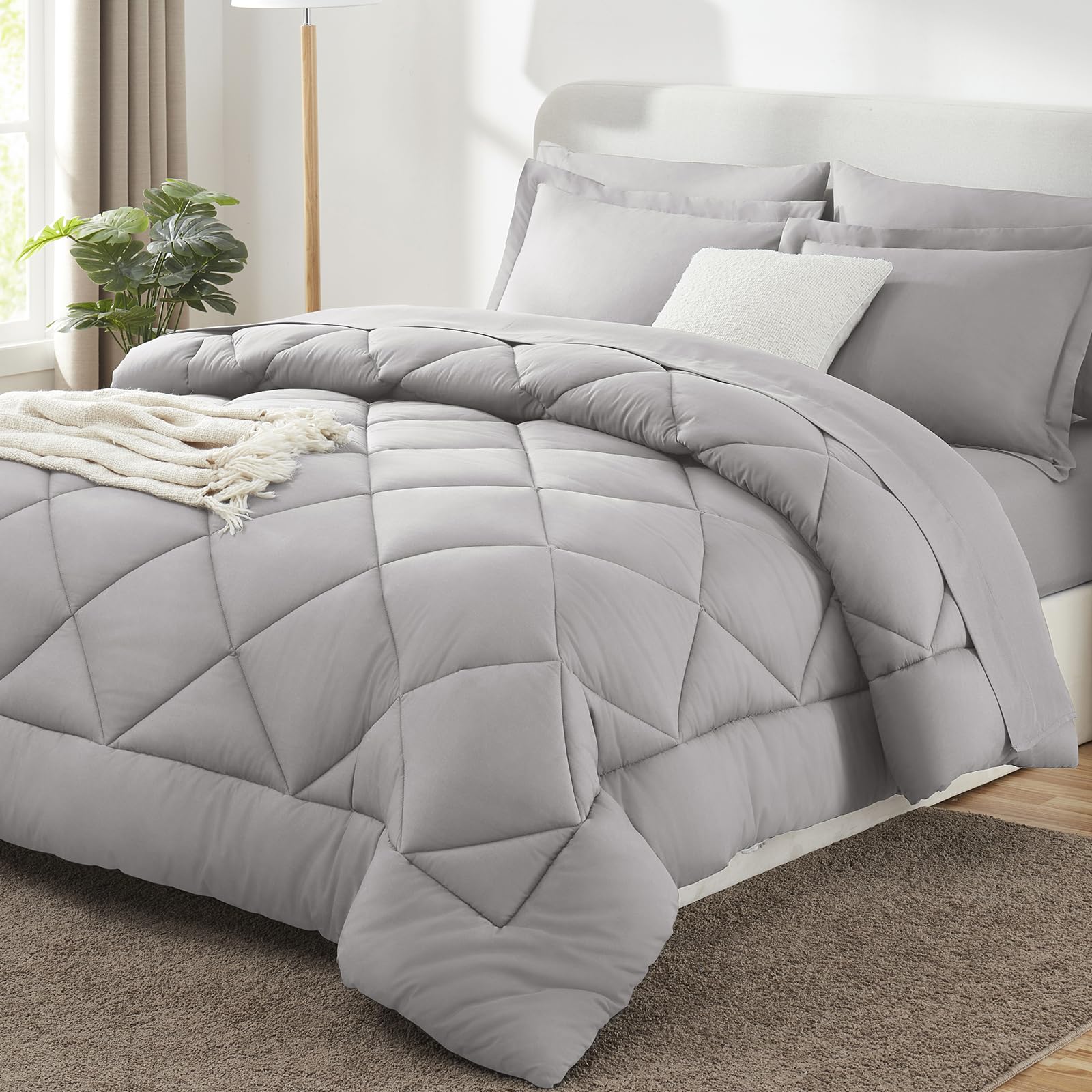 CozyLux Super King Plus Comforter Set 128"x120", 7 Piece, French Grey