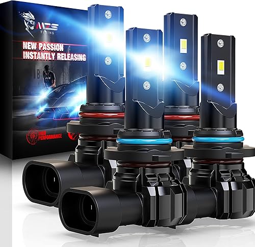 MZS 9005 9006 LED Bulbs Combo, 24000LM HB3 HB4 LED Lights Instant-Plug in 6500K Xenon White 300% Brightness Halogen Replacement, Pack of 4