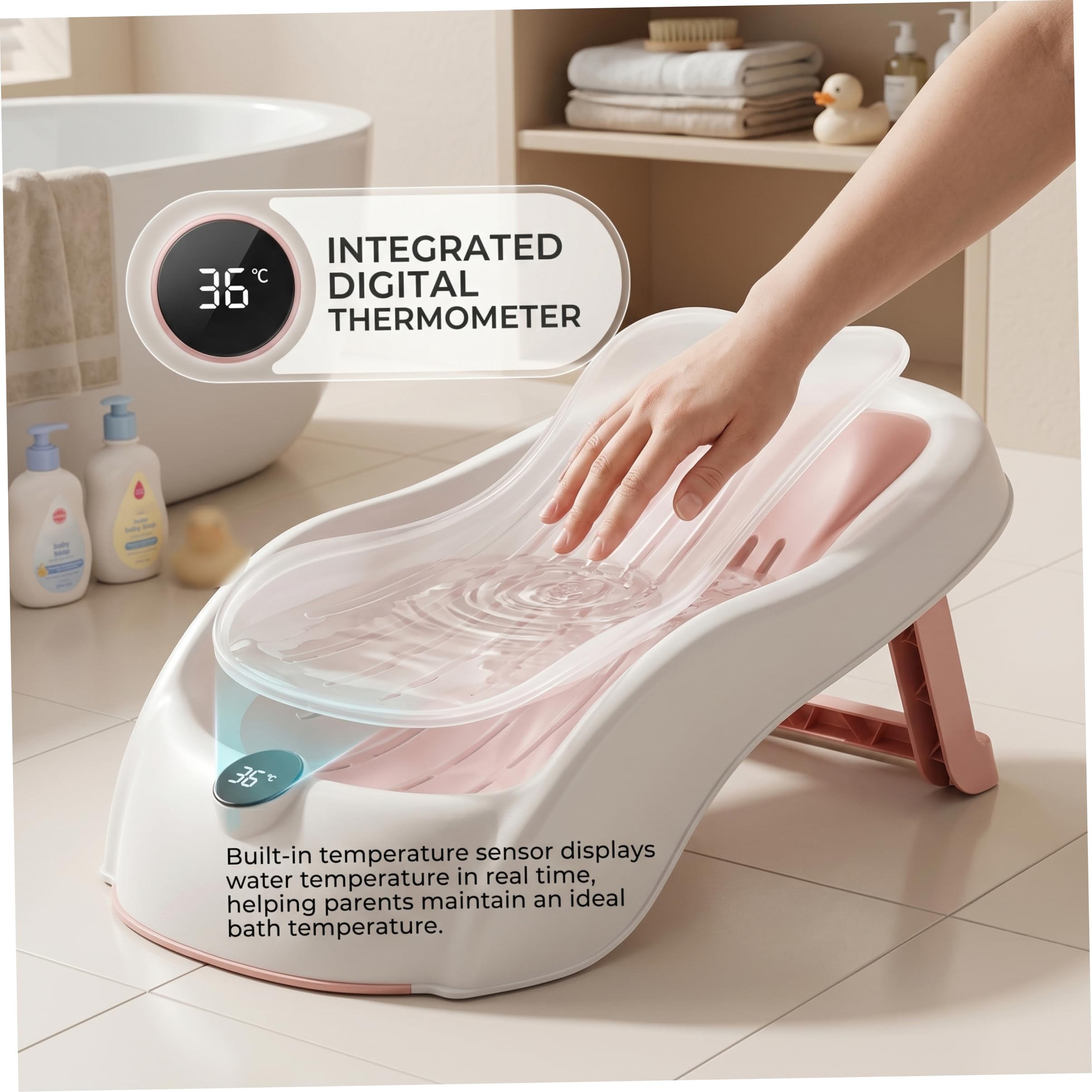 Soporte de baño para bebé, bañera para bebé con pantalla Digital de temperatura y drenaje, asiento plegable antideslizante para bañera para recién nacido, estilo-1.