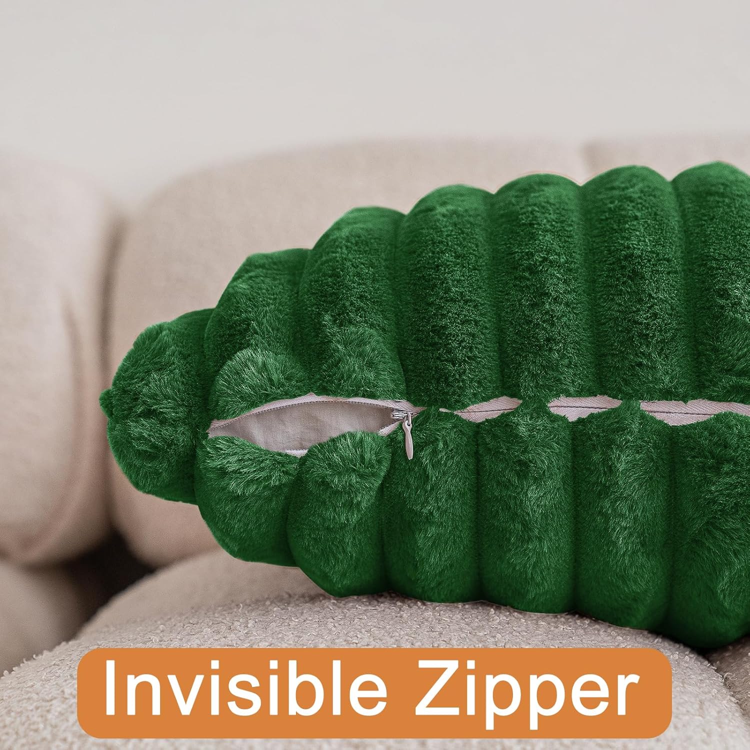 Christmas Dark Green Faux Fur Plush Throw Pillow Covers 18x18 Set of 2 Fuzzy Striped Soft Cozy Pillowcase Luxury Decorative Pillows Square Fluffy Cushion Covers for Couch Sofa Bed - Image 3