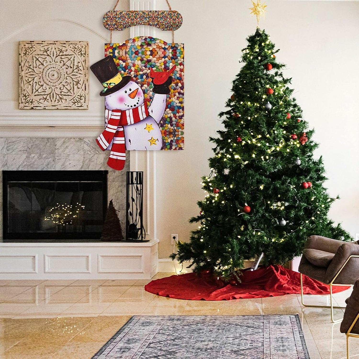 木製吊り下げ絵画 アソートジェリービーンズプリント クリスマス 木製吊り下げ絵画 雪だるま 木製吊り下げ絵画 クリスマスデコレーショ